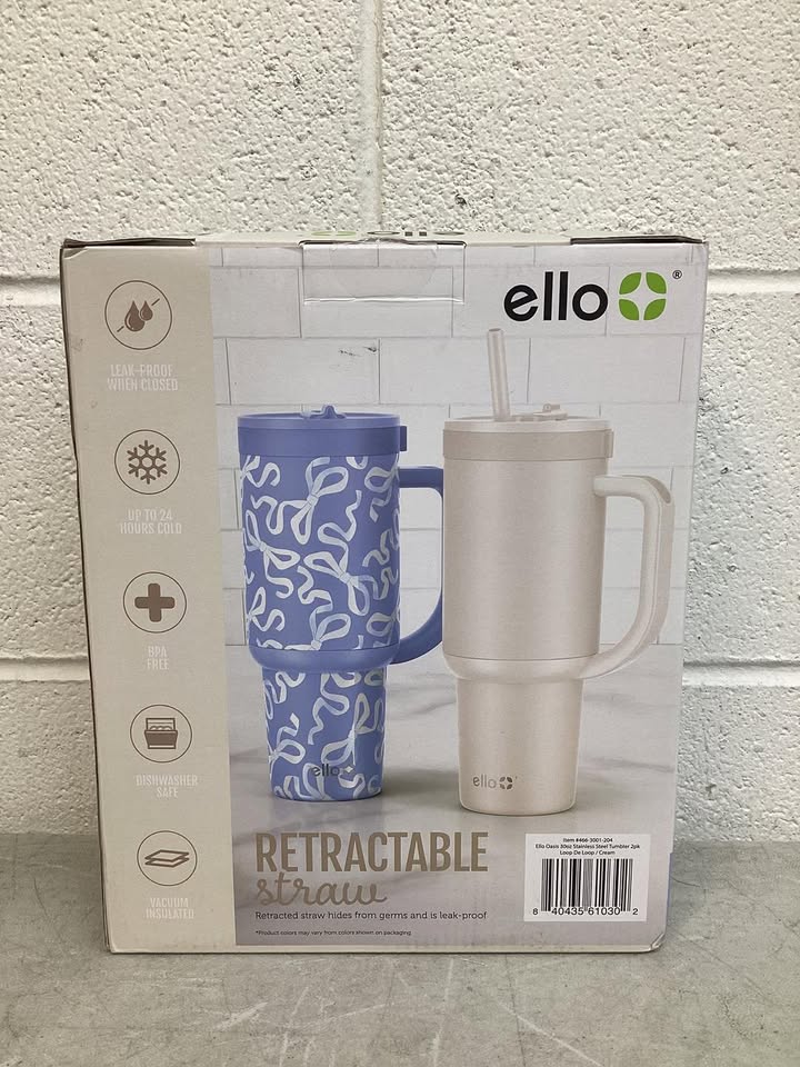 Ello Oasis 30oz Stainless Steel Tumbler with Handle, 100% Leakproof, 2-Pack