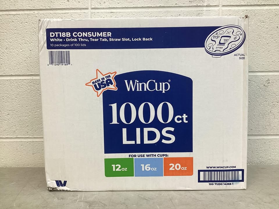 WinCup Lids with Drink Thru Tear Back and Straw Slot 18 Series, White, 12-20 oz., 1000 ct.