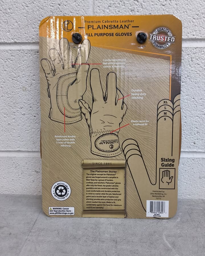 Plainsman Premium Cabretta Tan Leather Gloves, 2 Pairs, Size Large