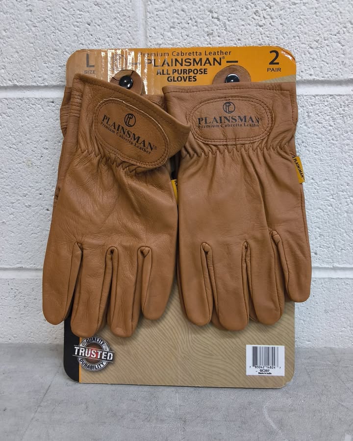 Plainsman Premium Cabretta Tan Leather Gloves, 2 Pairs, Size Large