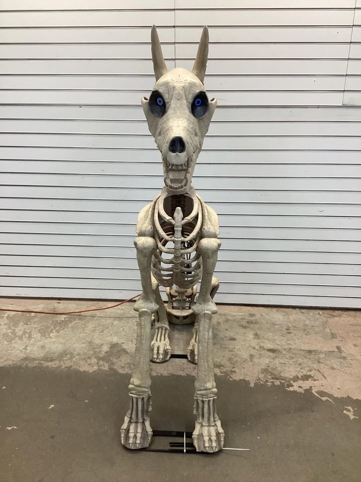 Home Accents Holiday 5 ft. Grave & Bones Skelly's Sitting Dog with LifeEyes LCD Eyes