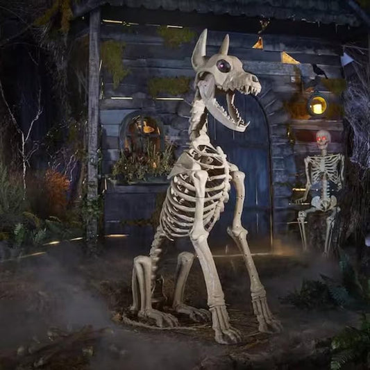 Home Accents Holiday 5 ft. Grave & Bones Skelly's Sitting Dog with LifeEyes LCD Eyes