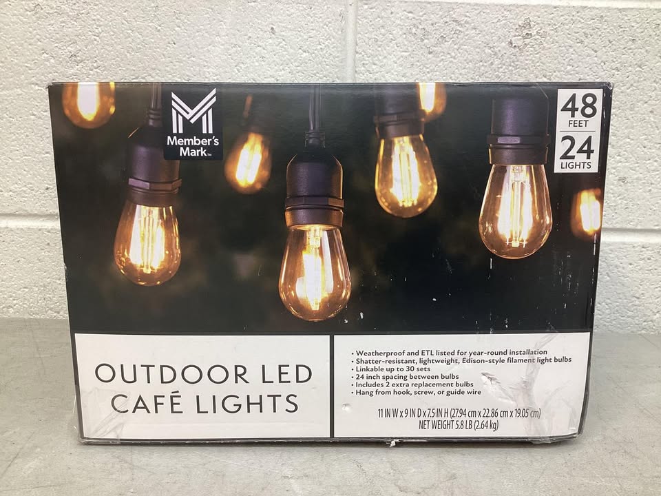 Member's Mark 48' Outdoor LED Café String Lights, 24 Bulbs