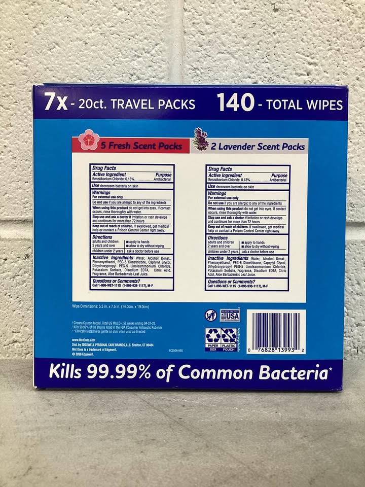 Wet Ones Antibacterial Hand Wipes, Fresh Scent & Lavender, 20 ct., 7 pk.