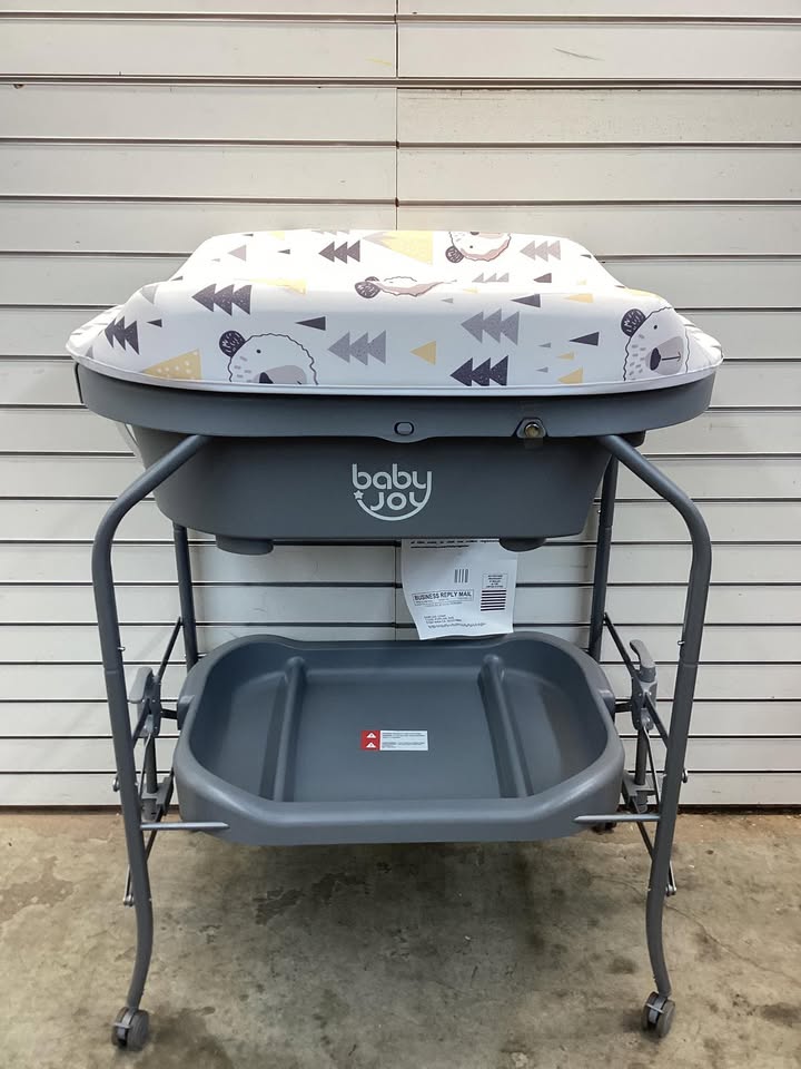 Costway Folding Baby Changing Table with Bathtub and 4 Universal Wheels