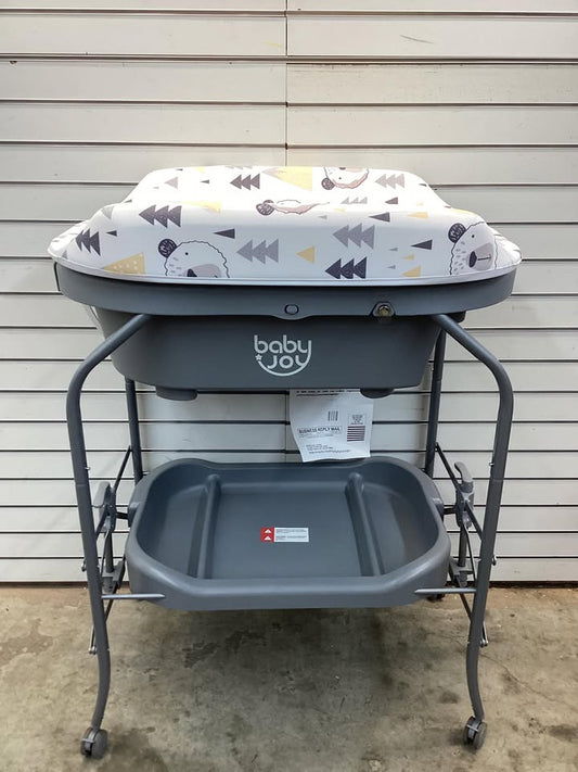 Costway Folding Baby Changing Table with Bathtub and 4 Universal Wheels