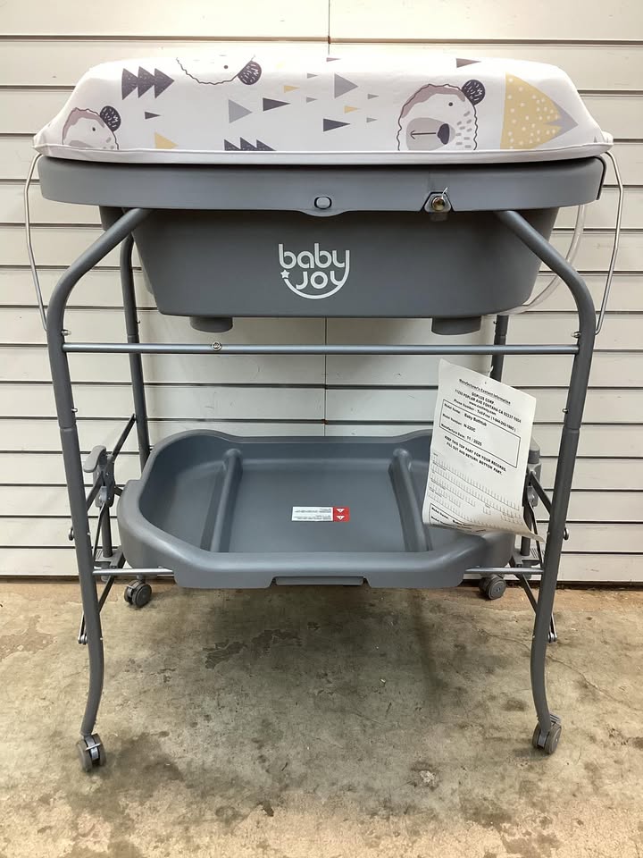Costway Folding Baby Changing Table with Bathtub and 4 Universal Wheels