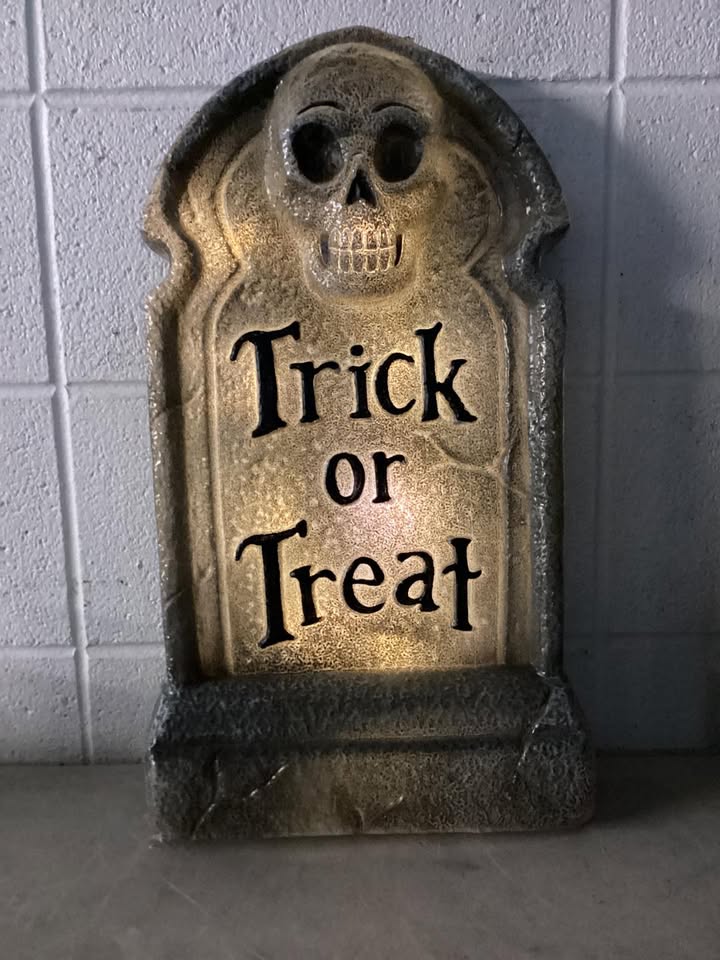 21" 'Trick or Treat' Lit Plastic Tombstones Halloween Decorative Prop Gray - Hyde and EEK! Boutique