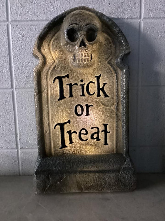 21" 'Trick or Treat' Lit Plastic Tombstones Halloween Decorative Prop Gray - Hyde and EEK! Boutique