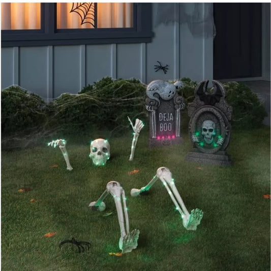 5pc Skeleton Parts Stake Lights with Remote Halloween Decorative Prop Off White - Hyde and EEK! Boutique