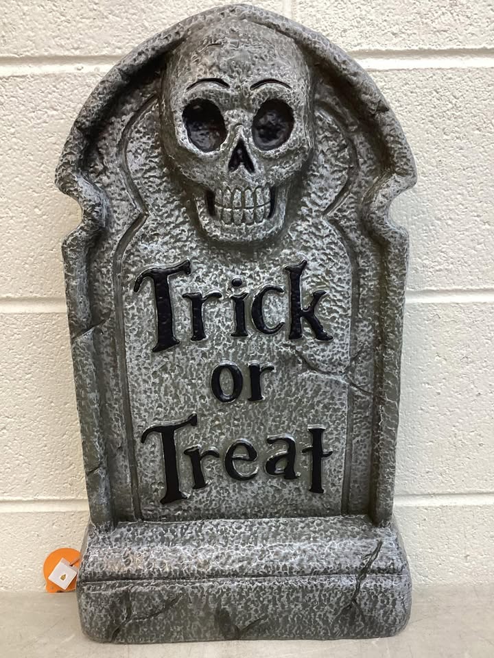 21" 'Trick or Treat' Lit Plastic Tombstones Halloween Decorative Prop Gray - Hyde and EEK! Boutique