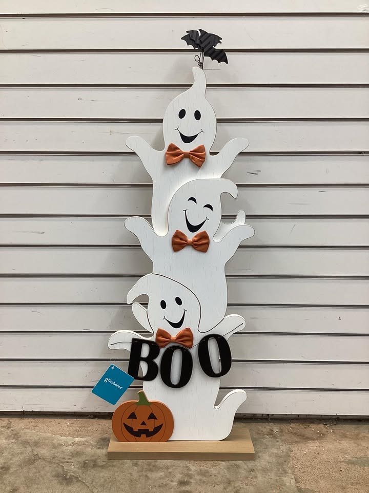 Glitzhome 37.5 in. H Halloween Wooden Stacked Ghost Porch Decor