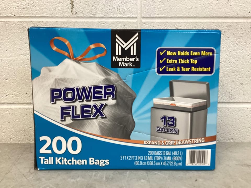 Member's Mark Power Flex 13-Gallon Tall Kitchen Trash Bags, 200 ct.