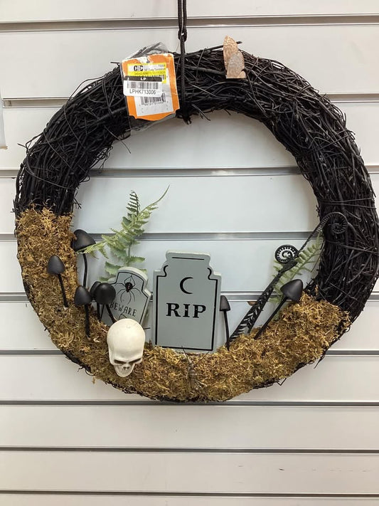 Hyde and EEK! Boutique 16" Twig Tombstone Halloween Scene Wreath