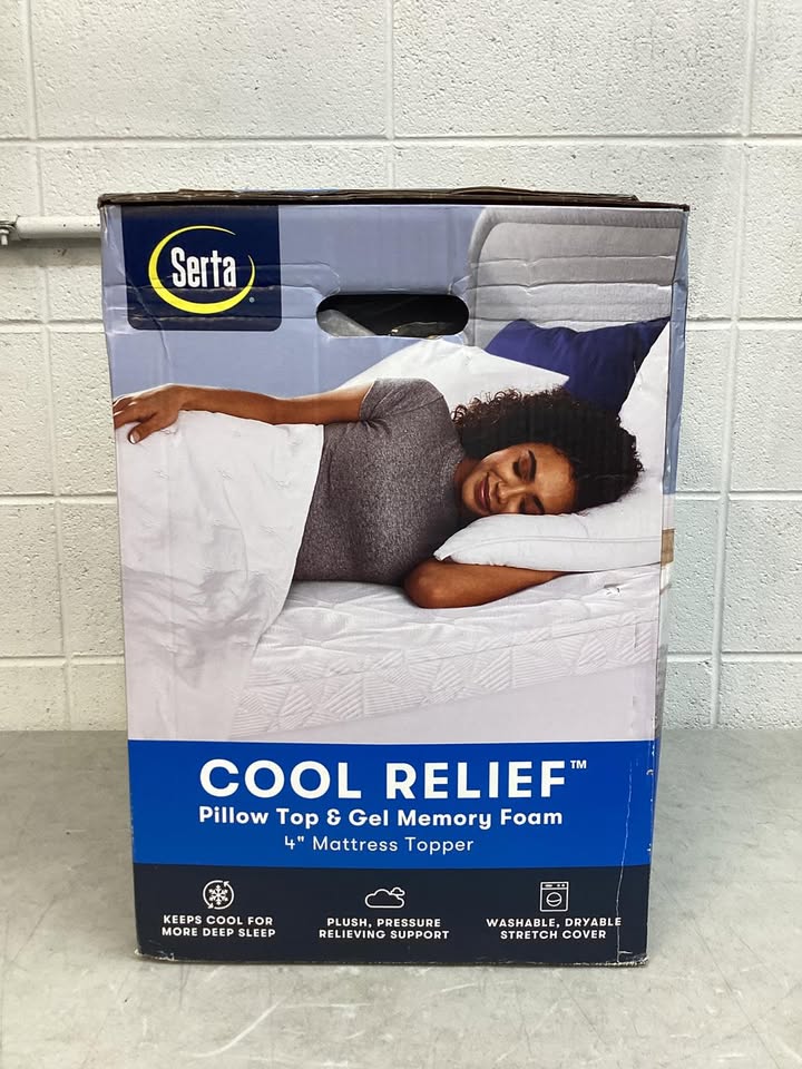 Serta Cool Relief 4-Inch Pillow Top and Gel Memory Foam Mattress Topper, Size Queen
