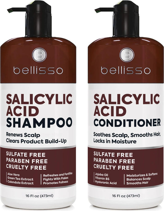 Salicylic Acid Shampoo & Conditioner Set – Scalp Exfoliating Formula for Flakes, Dandruff & Buildup