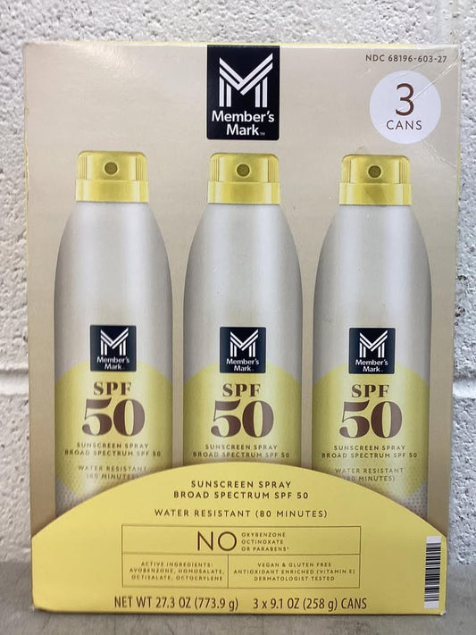 Member's Mark Sunscreen Spray, SPF 50, 9.1 oz., 3 pk.