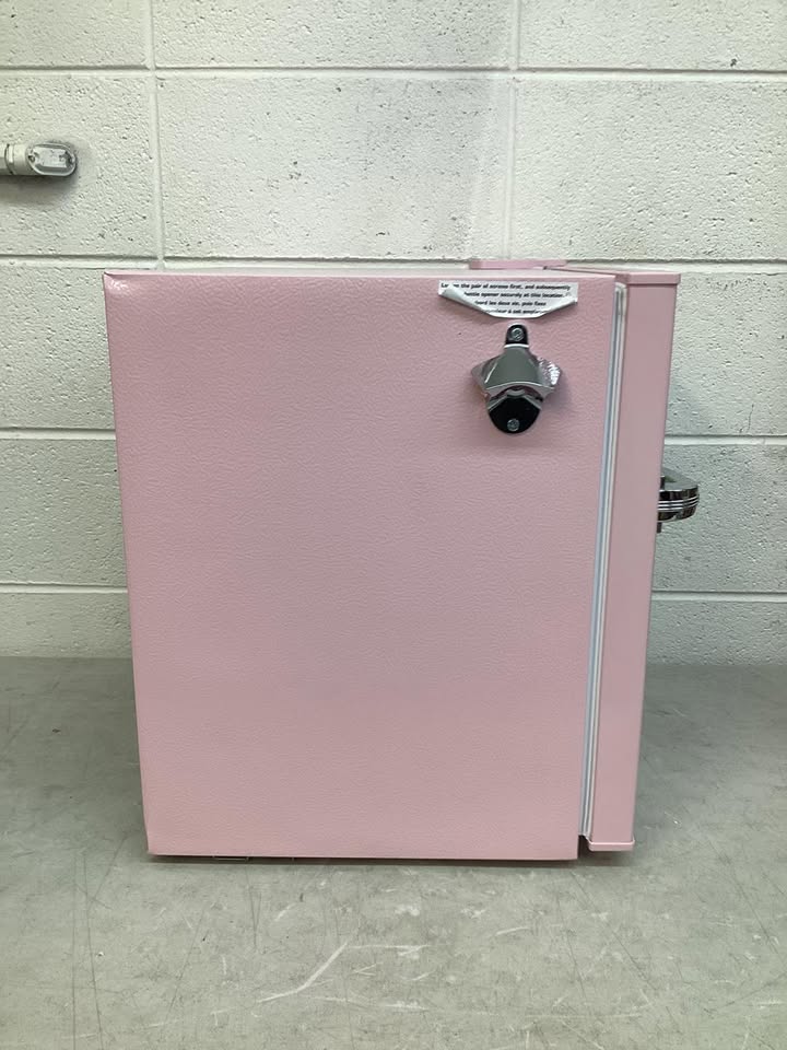 Frigidaire 1.6 cu ft Compact Retro Fridge with Freezer, Built-in Bottle Opener Pink