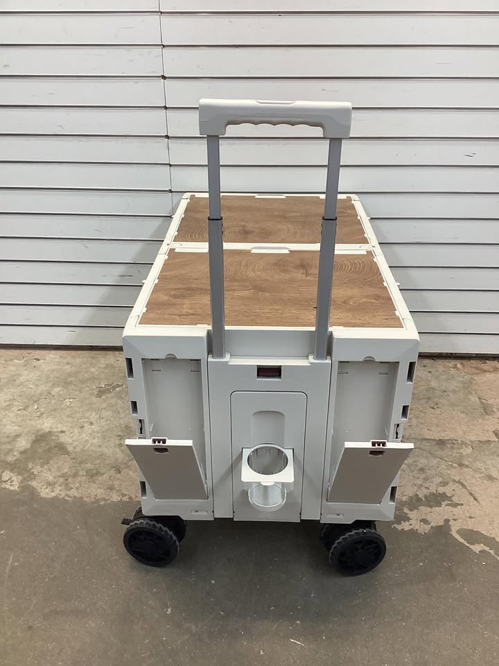 Costway Large Foldable Utility Cart with 2-Tier Storage Crates and Telescoping Handle