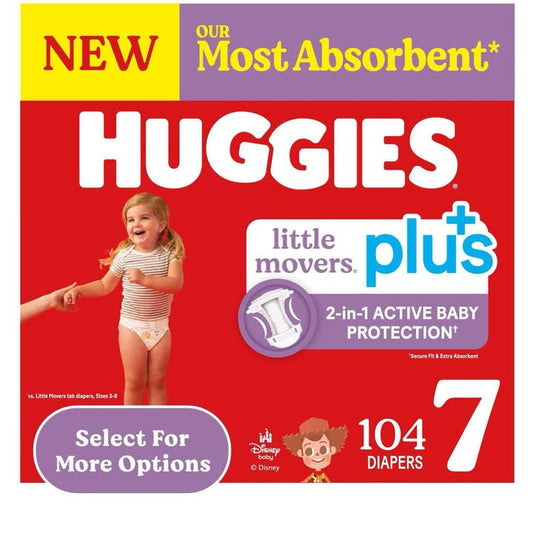 Huggies Little Movers Plus Baby Diapers, Size 7, 104ct