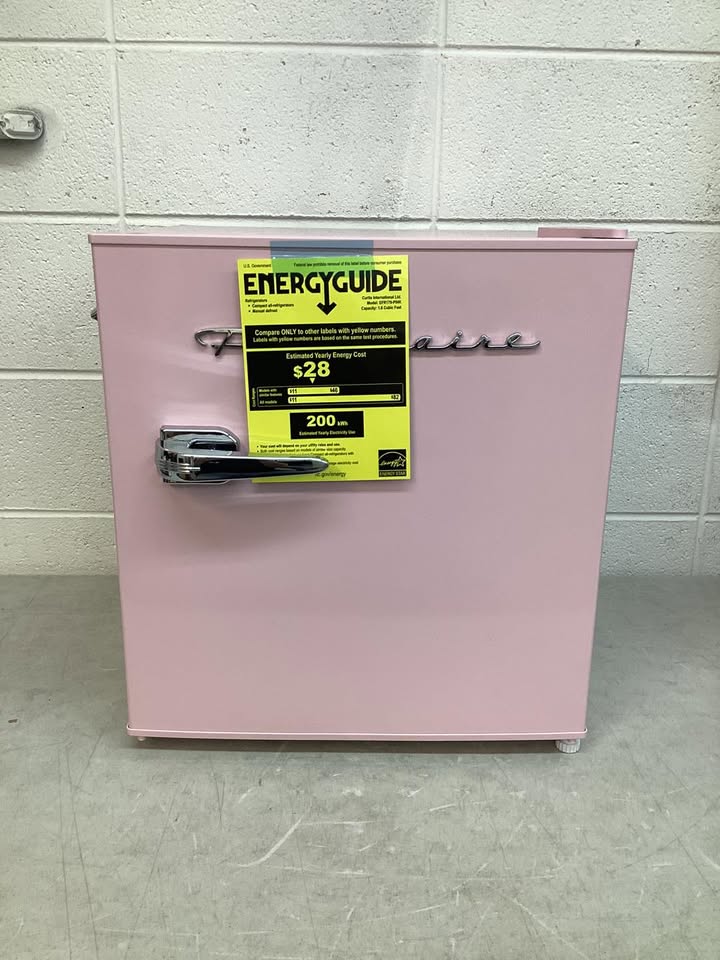 Frigidaire 1.6 cu ft Compact Retro Fridge with Freezer, Built-in Bottle Opener Pink