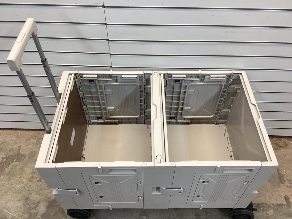 Costway Large Foldable Utility Cart with 2-Tier Storage Crates and Telescoping Handle