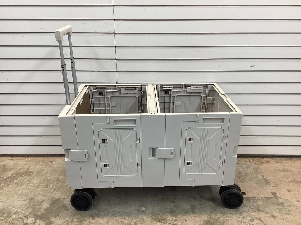 Costway Large Foldable Utility Cart with 2-Tier Storage Crates and Telescoping Handle
