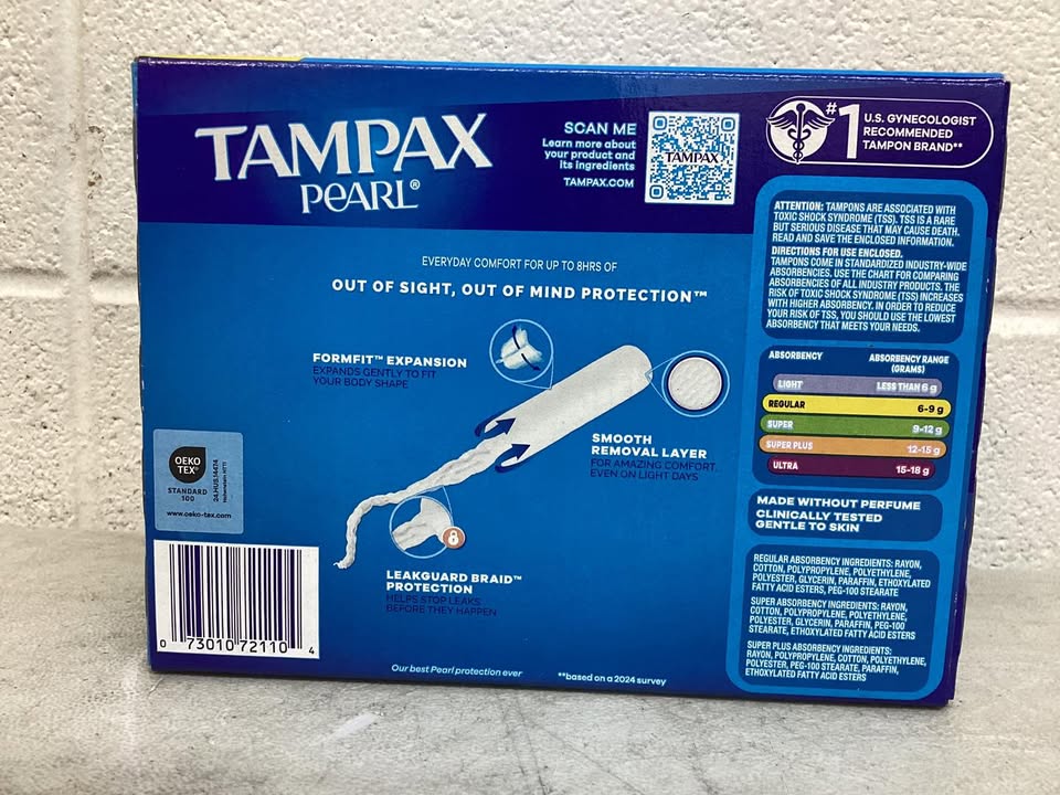 Tampax Pearl Tampons Trio Pack, Unscented, Regular, Super & Super Plus, 86 ct.