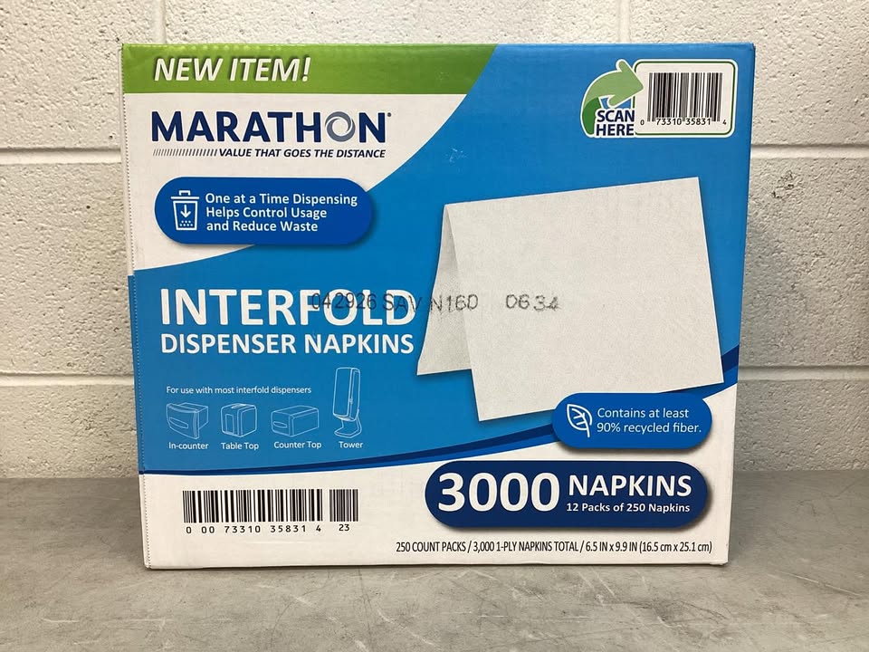 Marathon Interfold 1-Ply White Dispenser Napkins, 12 pk., 250 napkins/pk.