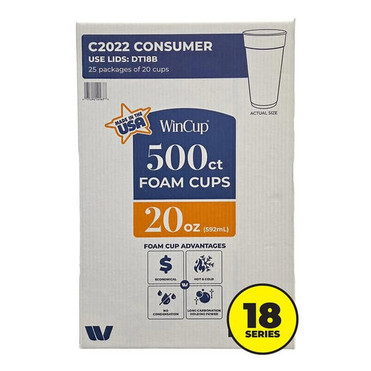 WinCup Foam Drink Cups 18 Series, White, 500ct