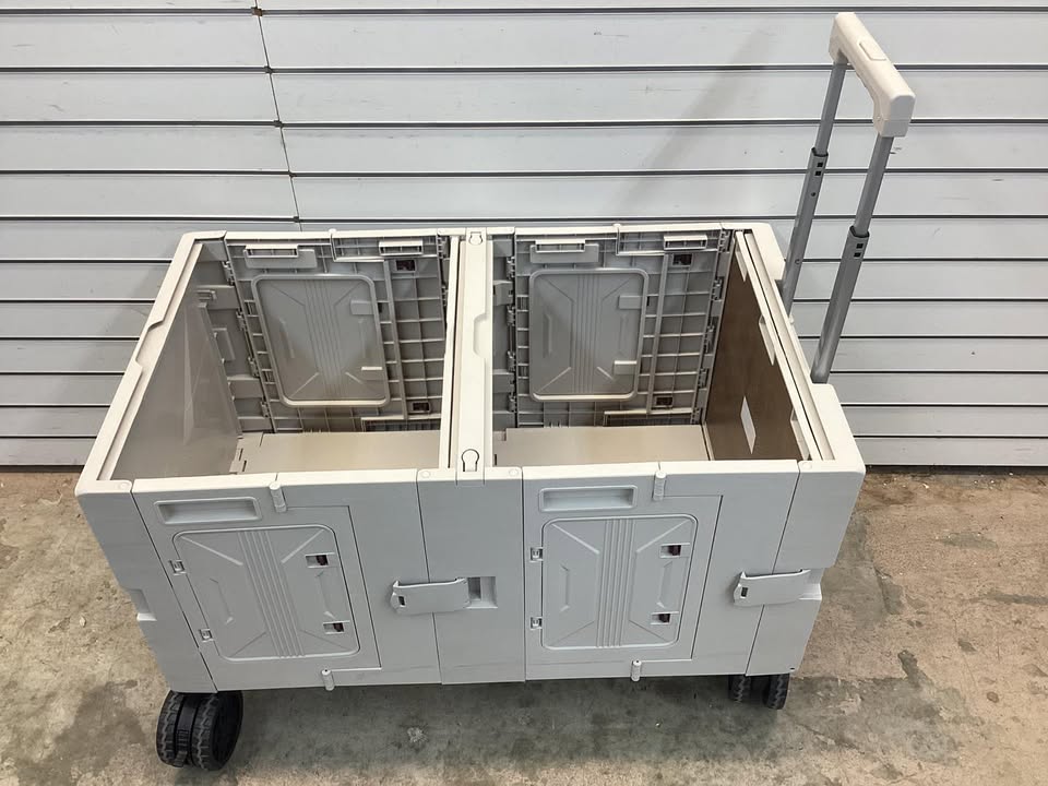 Costway Large Foldable Utility Cart with 2-Tier Storage Crates and Telescoping Handle