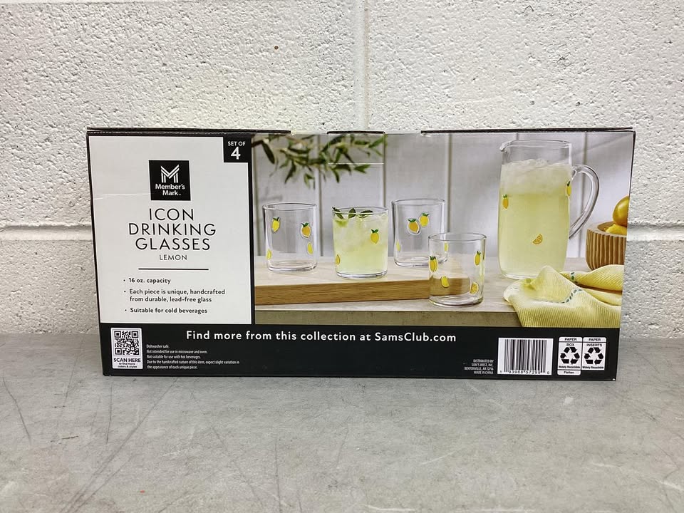 Member's Mark Icon Drinking Glasses, 4-Pack Lemon