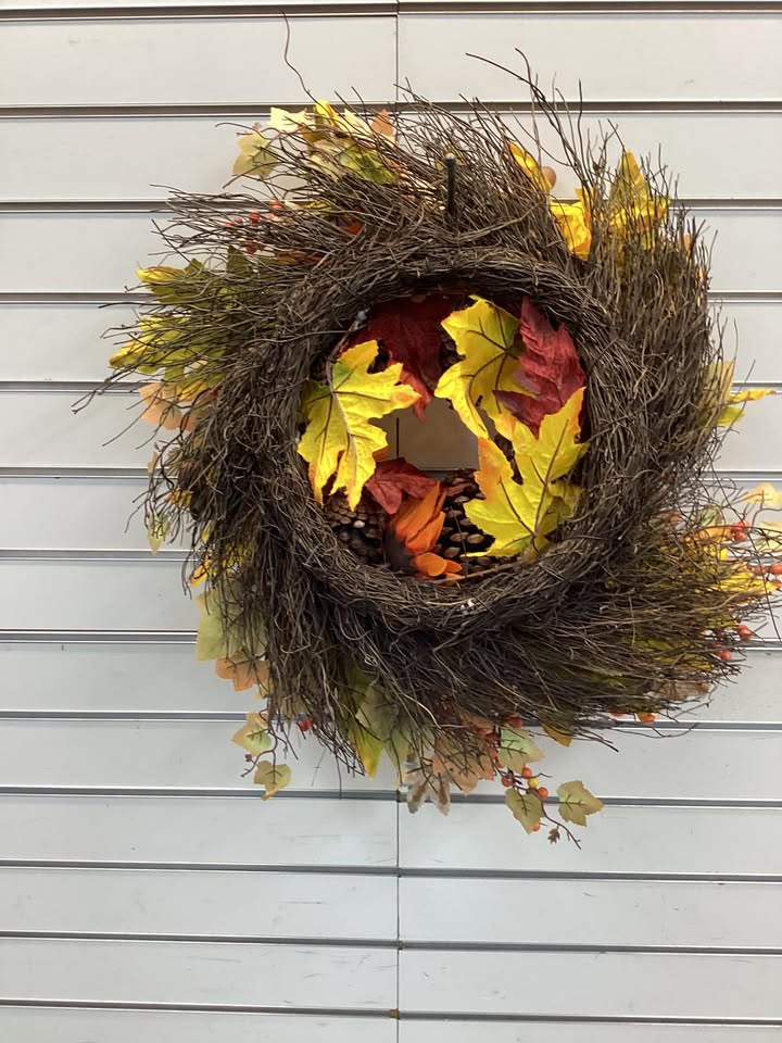 Fall Unlit Sunflower, Pinecone and Berry Wreath Includes a Black Metal Artificial Christmas Wreath Hanger