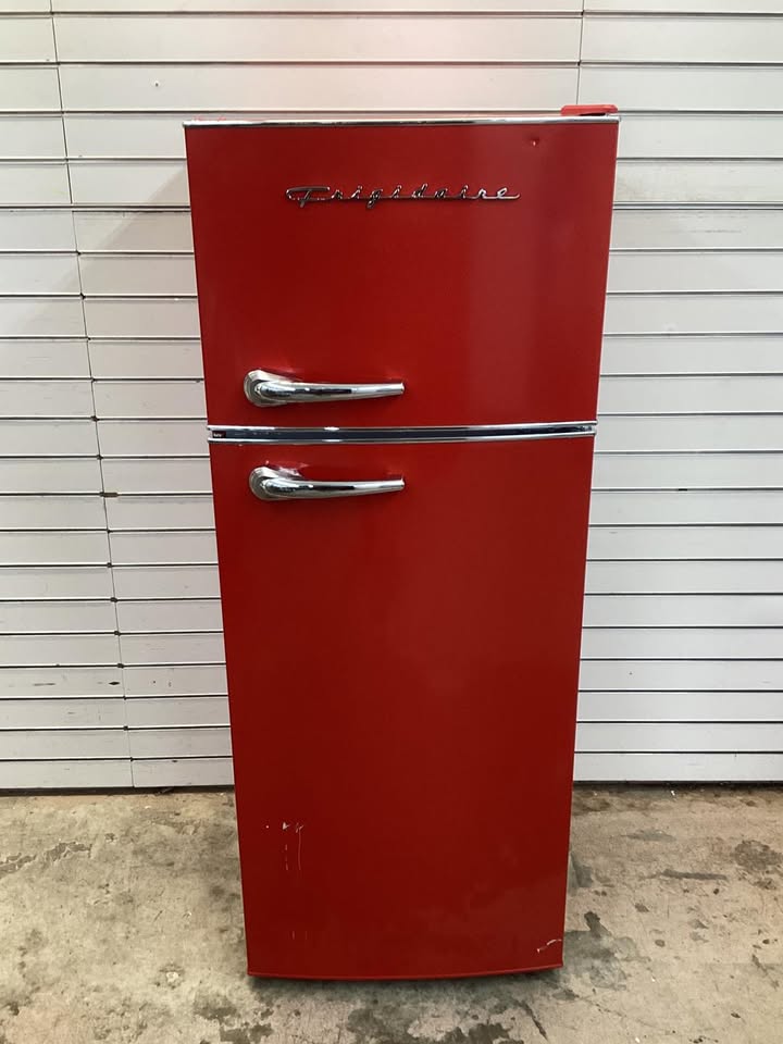 7.5 cu. ft. Mini Refrigerator with Top Freezer in Red and Chrome Handles