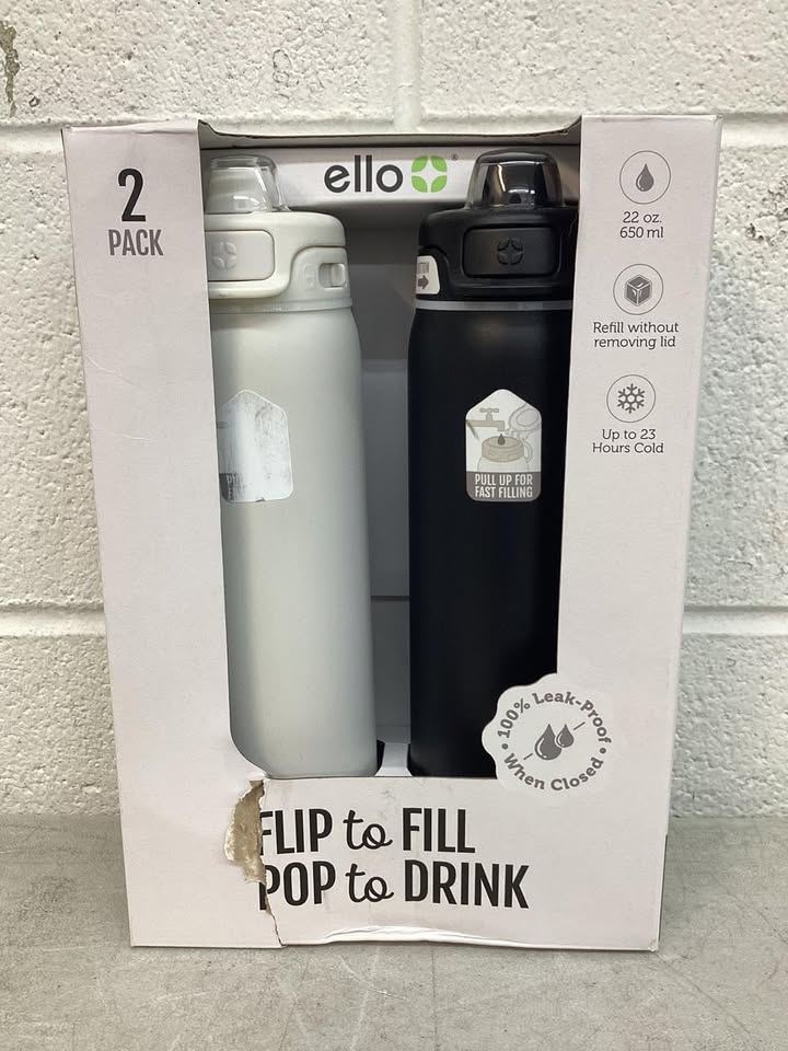 Ello Pop & Fill 22oz. Stainless Steel Water Bottle with Leak Proof Locking Lid, 2-Pack