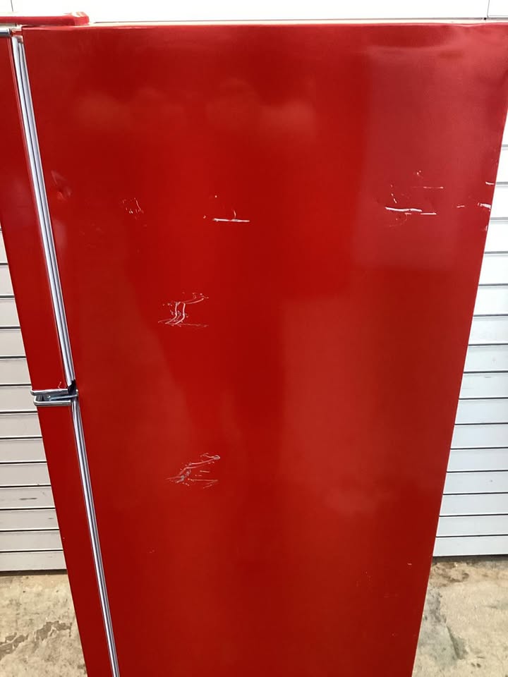 7.5 cu. ft. Mini Refrigerator with Top Freezer in Red and Chrome Handles