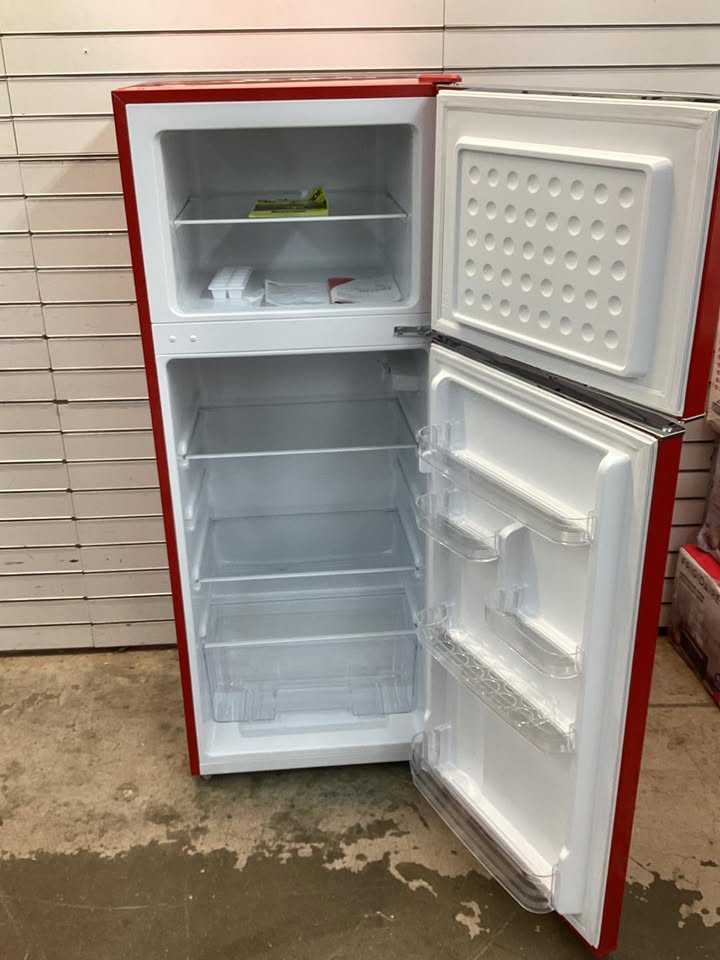 7.5 cu. ft. Mini Refrigerator with Top Freezer in Red and Chrome Handles