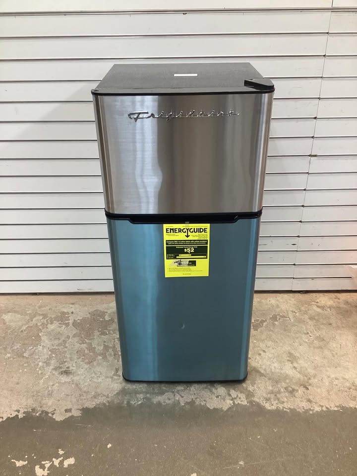 Frigidaire 4.5 cu. ft. 2 Door Mini Fridge in Chrome Trim and Platinum Design with Freezer and Manual Defrost