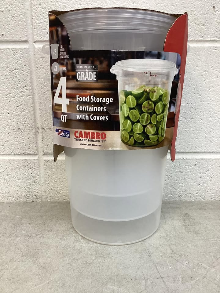 Cambro Round Translucent Food Container with Lid, 4 qt., 3 pk.