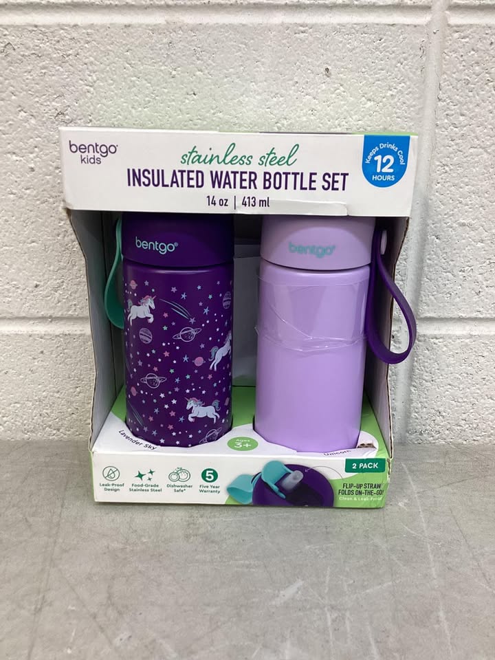 Bentgo 2-Pack Kids Stainless Steel 14 oz Water Bottle Set, Assorted Designs