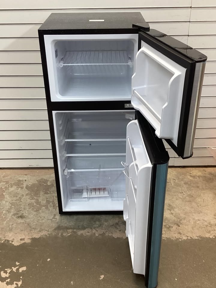 Frigidaire 4.5 cu. ft. 2 Door Mini Fridge in Chrome Trim and Platinum Design with Freezer and Manual Defrost