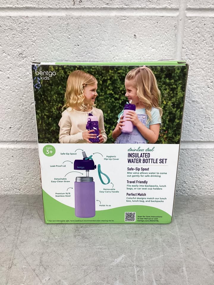 Bentgo 2-Pack Kids Stainless Steel 14 oz Water Bottle Set, Assorted Designs