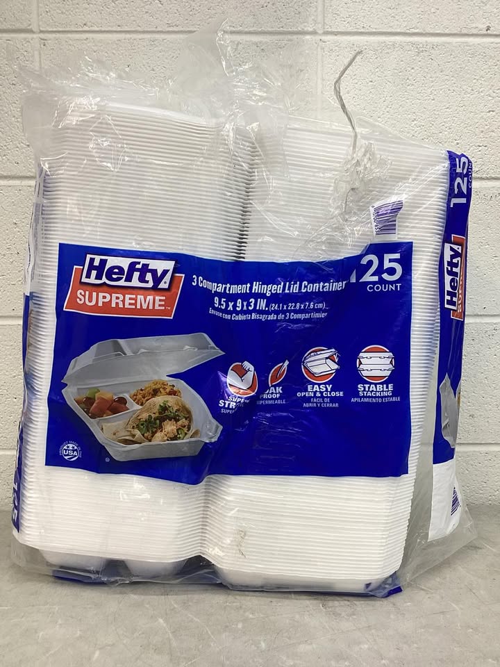 Hefty Supreme Foam Hinged Lid Container, 3-Compartment 125 ct.