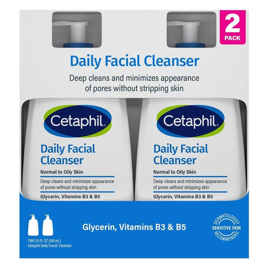 Cetaphil Daily Facial Cleanser for Sensitive Skin, Combination to Oil Skin, (20 fl. oz., 2 pk.)