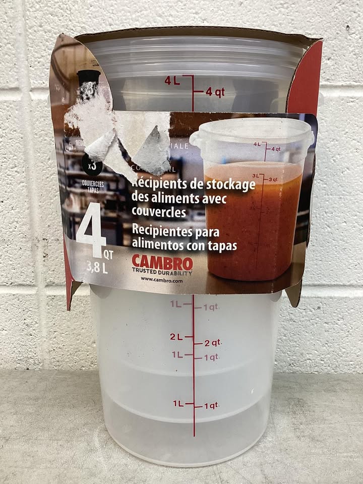 Cambro Round Translucent Food Container with Lid, 4 qt., 3 pk.