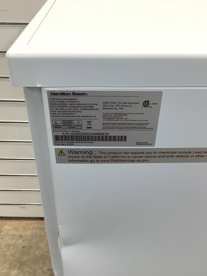 Hamilton Beach 18 in. White Electronic Portable 120-volt Dishwasher with 3-Cycles with 8 Place Settings Capacity