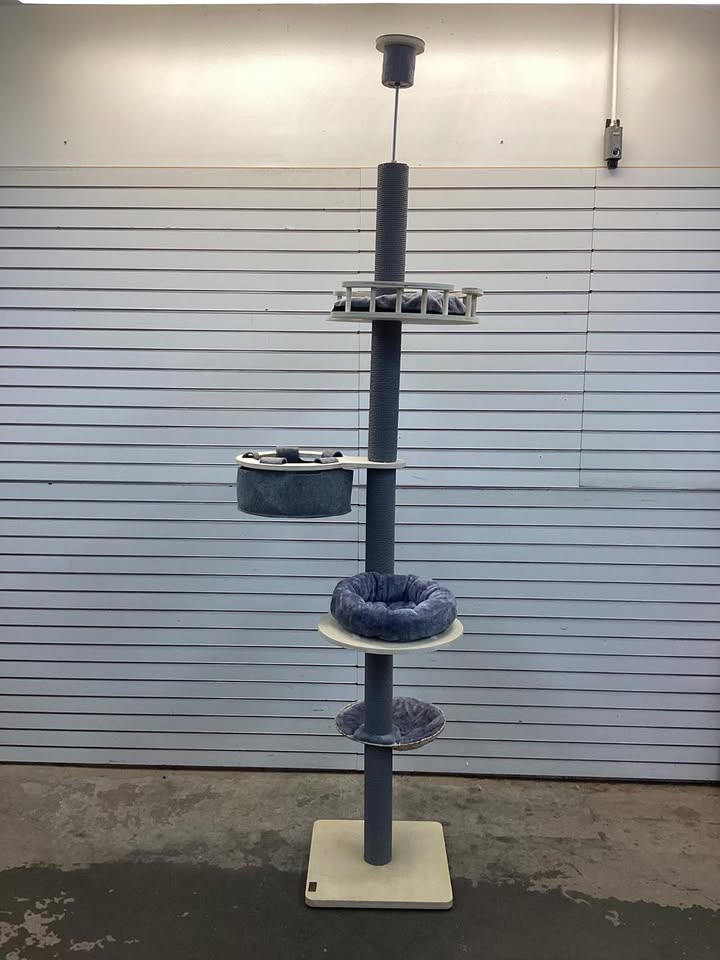 5-Tier Floor to Ceiling Cat Tree w/ 93''-107'' Adjustable Height Cozy Hammock & Bed
