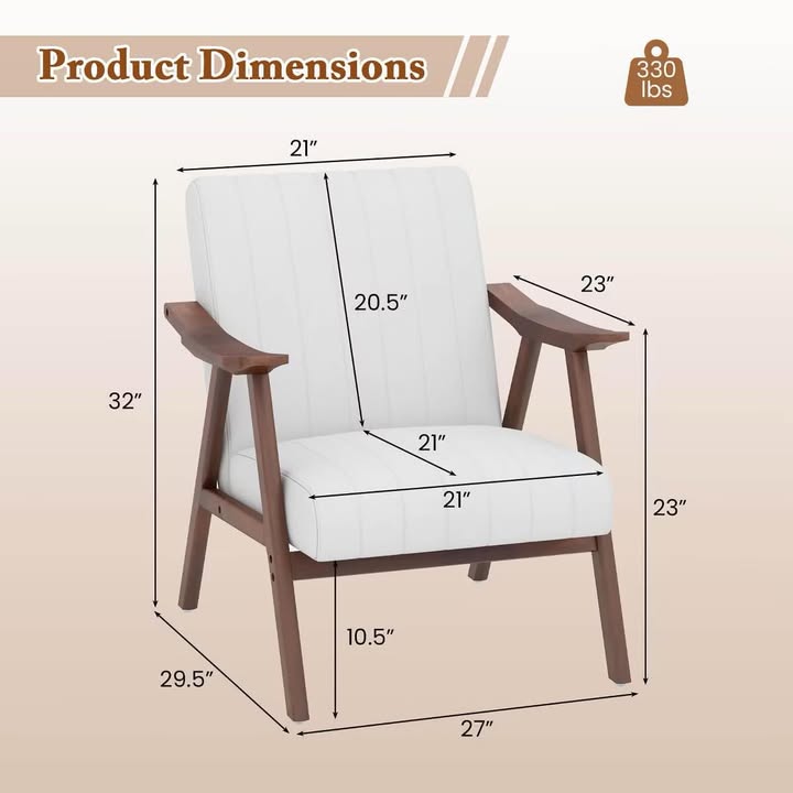 Costway Modern Accent Chair Leathaire Leisure Armchair w/ Rubber Wood Frame & Felt Pads Beige