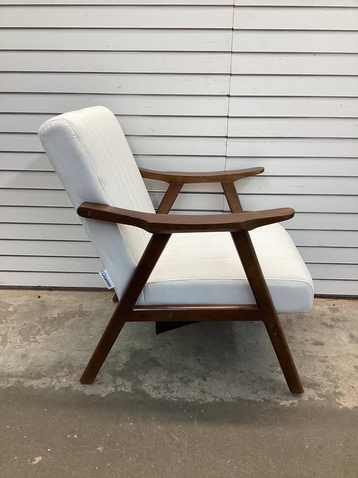 Costway Modern Accent Chair Leathaire Leisure Armchair w/ Rubber Wood Frame & Felt Pads Beige