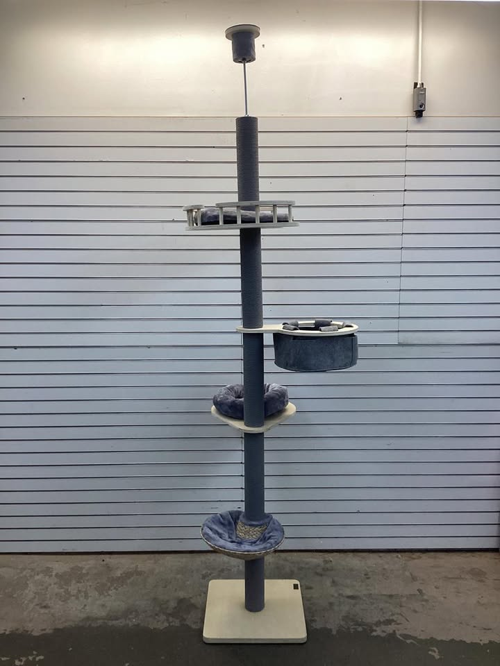 5-Tier Floor to Ceiling Cat Tree w/ 93''-107'' Adjustable Height Cozy Hammock & Bed